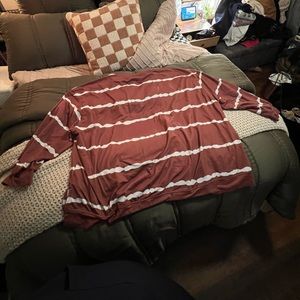 Rust and White Striped Long Sleeve Top